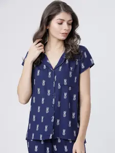 Tokyo Talkies Women Navy Blue Regular Fit Printed Sleep Shirt