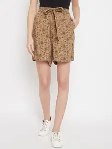 Crimsoune Club Women Brown Printed Regular Fit Regular Shorts