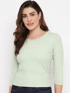 Marc Loire Women Green Ribbed Fitted Top