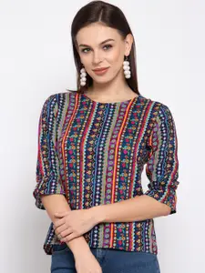 Style Quotient Multicoloured Abstract Printed Top With Flared Sleeves