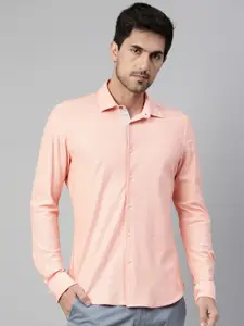 RARE RABBIT Men Peach-Coloured Regular Fit Solid Casual Shirt