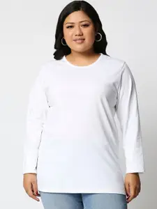 Bewakoof Plus Women White Solid  Round Neck T-shirt