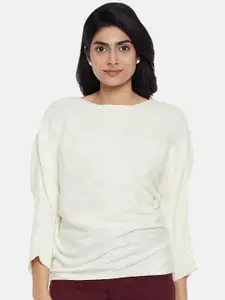 Honey by Pantaloons Women White Ribbed Pullover Sweater