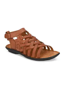 Hitz Men Tan Leather Comfort Sandals