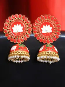 Crunchy Fashion Red Gold-Plated Dome Shaped Jhumkas