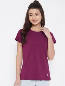 Camey Women Purple Solid Round Neck T-shirt