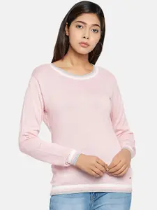 People Women Pink Solid Pullover Woolen Sweater