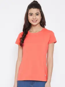 Camey Women Orange Solid Round Neck T-shirt