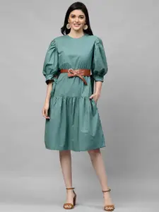 Athena Women Sea Green Solid A-Line Dress