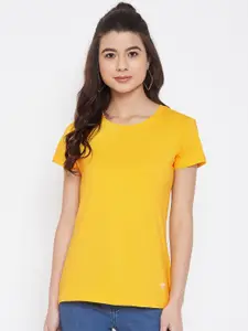 Camey Women Yellow Solid Round Neck T-shirt