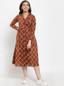 Indibelle Women Brown Checked A-Line Dress