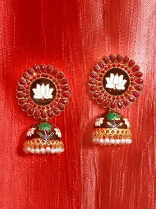 Crunchy Fashion Gold-Plated & Red Dome Shaped Jhumkas