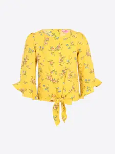 CUTECUMBER Girls Yellow Printed Top