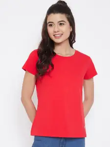 Camey Women Red Solid Round Neck T-shirt
