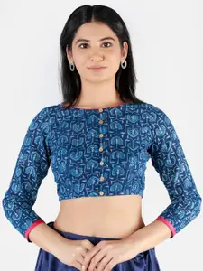 Llajja Women Blue Printed Sustainable Saree Blouse