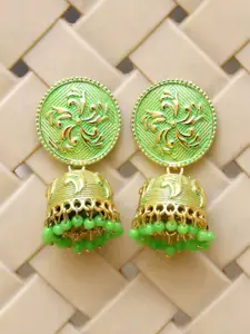 Crunchy Fashion Gold-Plated & Green Dome Shaped Jhumkas