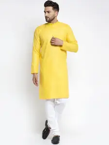 Jompers Men Yellow & White Solid Kurta with Churidar