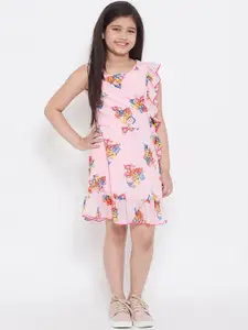 Stylo Bug Girls Pink Printed Fit and Flare Dress