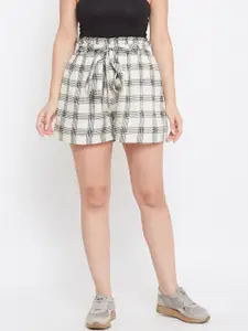 TULIP 21 Women Off-White & Black Checked Loose Fit Regular Shorts