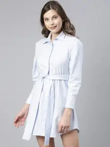 RAREISM Women Blue Self Design Shirt Dress