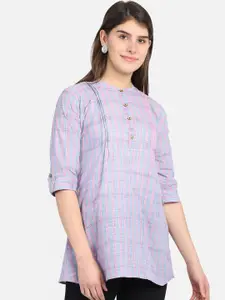 Sahora Women Blue & Pink Striped Shirt Style Top