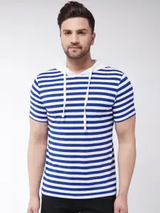 GRITSTONES Men Blue Striped Hood T-shirt