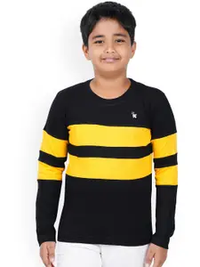 Kiddeo Boys Yellow Striped Round Neck T-shirt