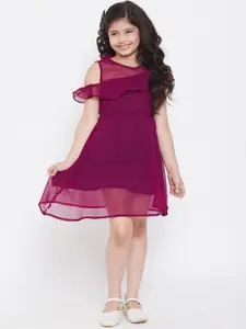 Stylo Bug Girls Burgundy Solid Fit and Flare Dress