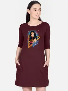 Free Authority Maroon Wonder Woman Printed T-shirt Dress