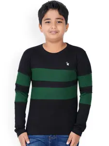Kiddeo Boys Green Striped Round Neck T-shirt