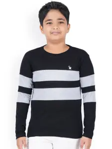 Kiddeo Boys Black Striped Round Neck T-shirt