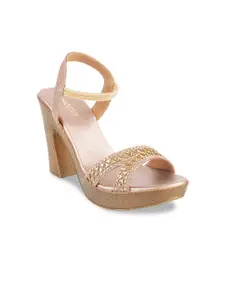 Mochi Women Gold-Toned Embellished Block Heels