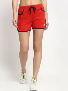 Rute Women Red Solid Slim Fit Sports Shorts