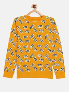 GRITSTONES Boys Mustard Printed Round Neck T-shirt