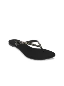Mochi Women Black Solid Open Toe Flats