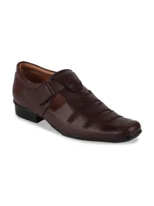 FAUSTO Men Brown Leather Shoe-Style Sandals