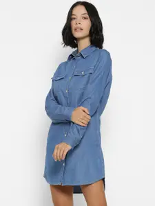 FOREVER 21 Women Blue Solid Shirt Dress