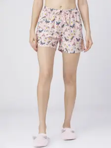 Tokyo Talkies Women Pink & Blue Printed Lounge Shorts