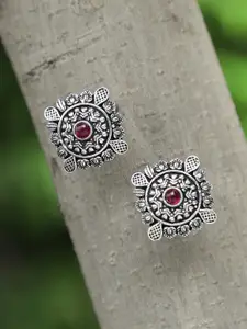 Adwitiya Collection Silver-Toned Contemporary Studs