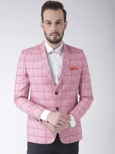 Hangup Men Pink Checked Single-Breasted Casual Blazer