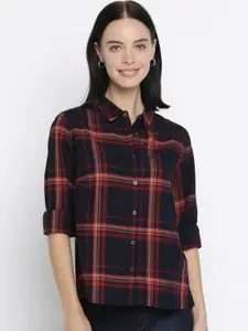 Pepe Jeans Women Navy Blue & Red Slim Fit Checked Casual Shirt