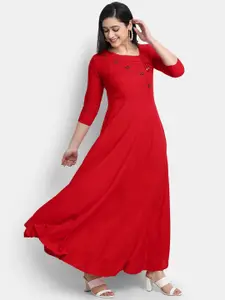 Globon Impex Globon Impex Women Red Solid Maxi Dress