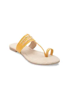 Biba Women Yellow Solid One Toe Flats