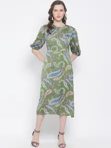 Oxolloxo Women Green Printed A-Line Dress