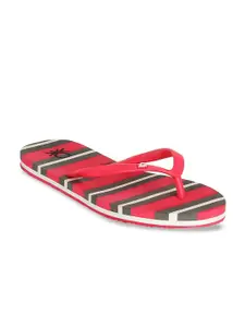 United Colors of Benetton Women Red & Grey Striped Thong Flip-Flops