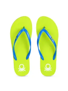United Colors of Benetton Women Lime Green & Blue Solid Thong Flip-Flops