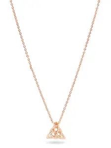 Mahi Rose Gold-Plated Knot Triquetra Trinity Triangle Pendant With Chain