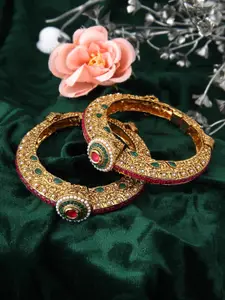 Adwitiya Collection Set of 2 24K Gold-Plated Pink & Green Stone-Studded Handcrafted Bangles