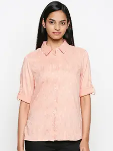 Honey by Pantaloons Women Coral Regular Fit Striped Casual Shirt