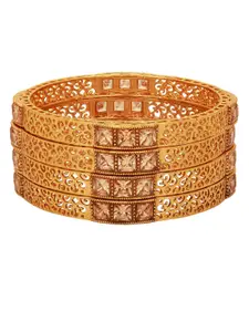 Adwitiya Collection Set of 4 24CT Gold-Plated & Beige Stone-Studded Handcrafted Bangles